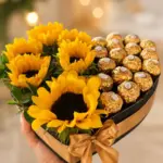 Kit com Girassóis com 7 unidades e 16 Bombons Ferrero Rocher