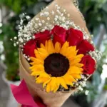 Ramalhete de Flores Sonho Meu com Rosas Vermelhas e Girassol
