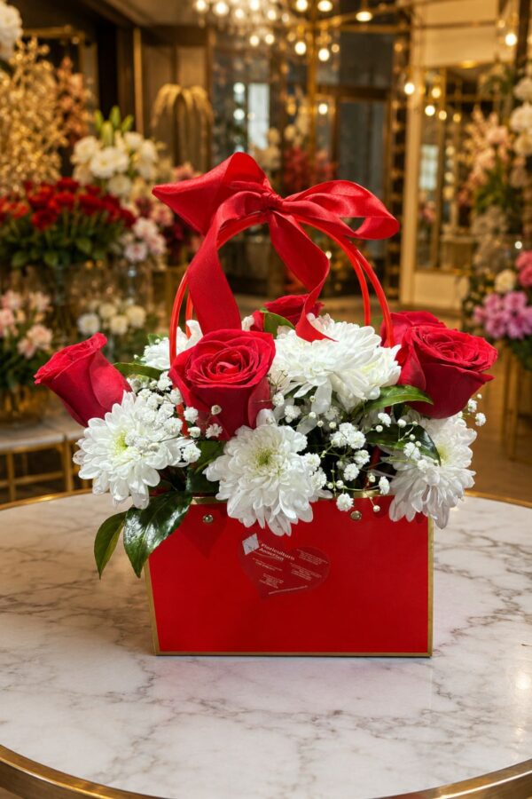 Arranjo com Rosas Vermelhas e Calábrias Brancas